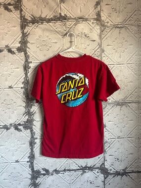 Santa Cruz Skateboards Red Short Sleeve Tee with Yellow & Blue Logo